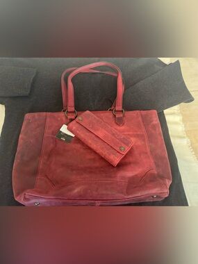 FRYE AND CO. Red Leather Tote with Matching Wallet